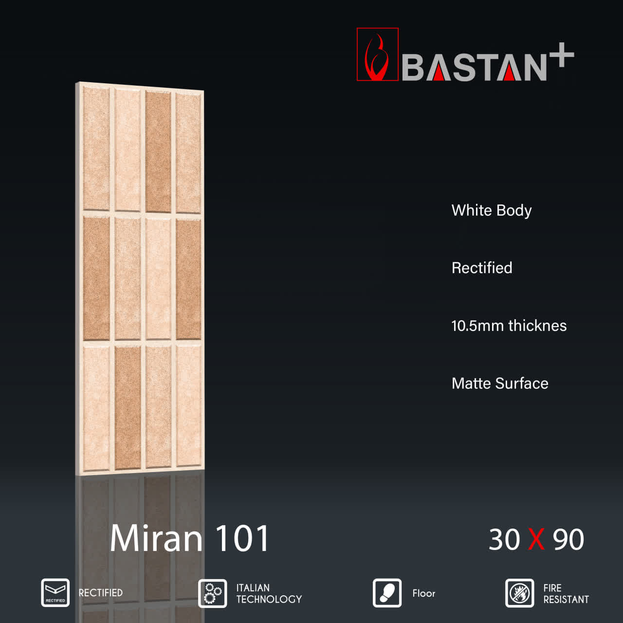 کاشی و سرامیک  بدنه سفید 90*30 میران 5198 ‎(MR101)‏(باستان)