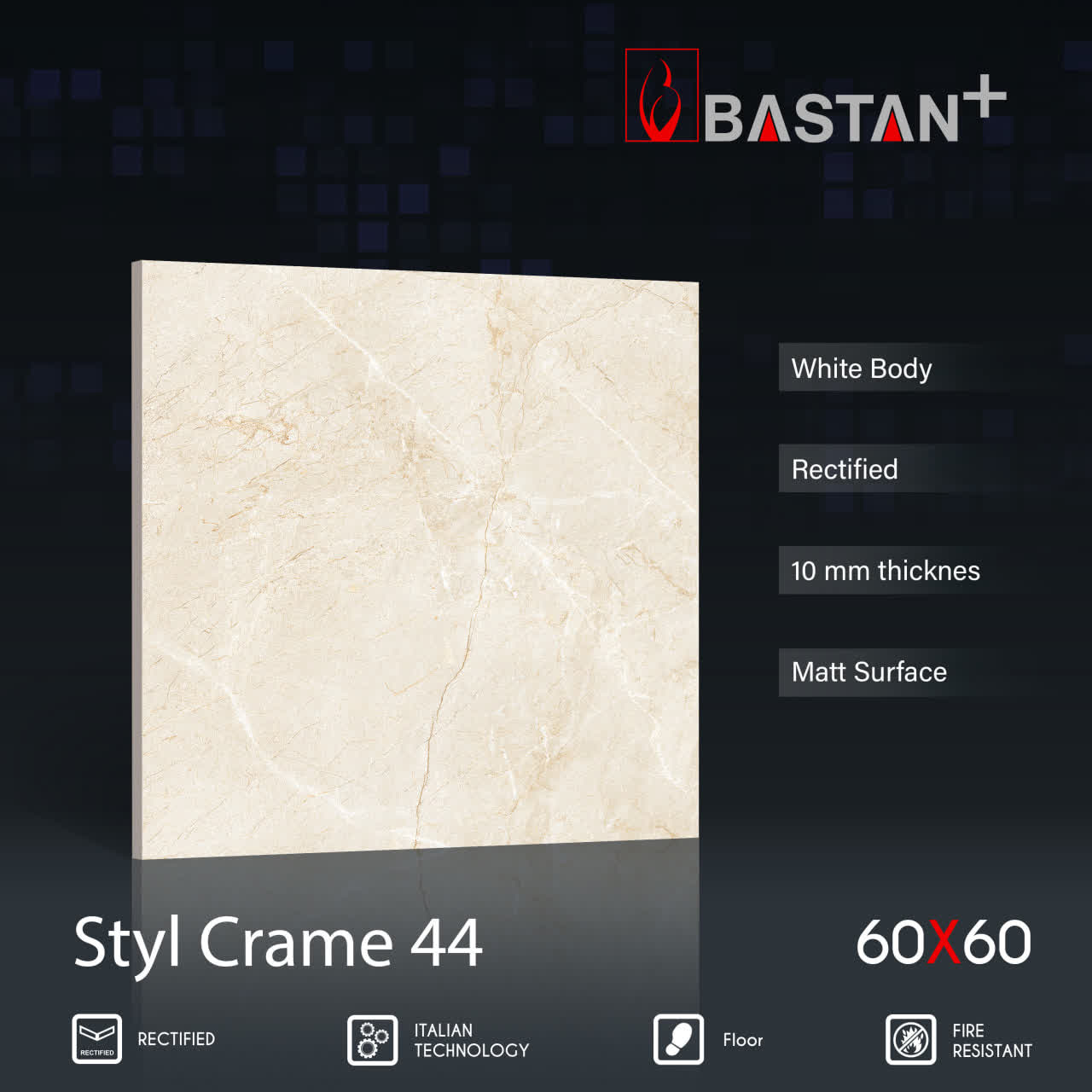 کاشی و سرامیک  بدنه سفید 60×60 استایل کرم 6268 (براق 44) (باستان)