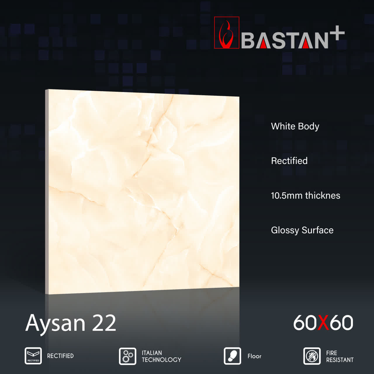 کاشی و سرامیک  بدنه سفید 60×60 آیسان 5110 (براق 22) (باستان)