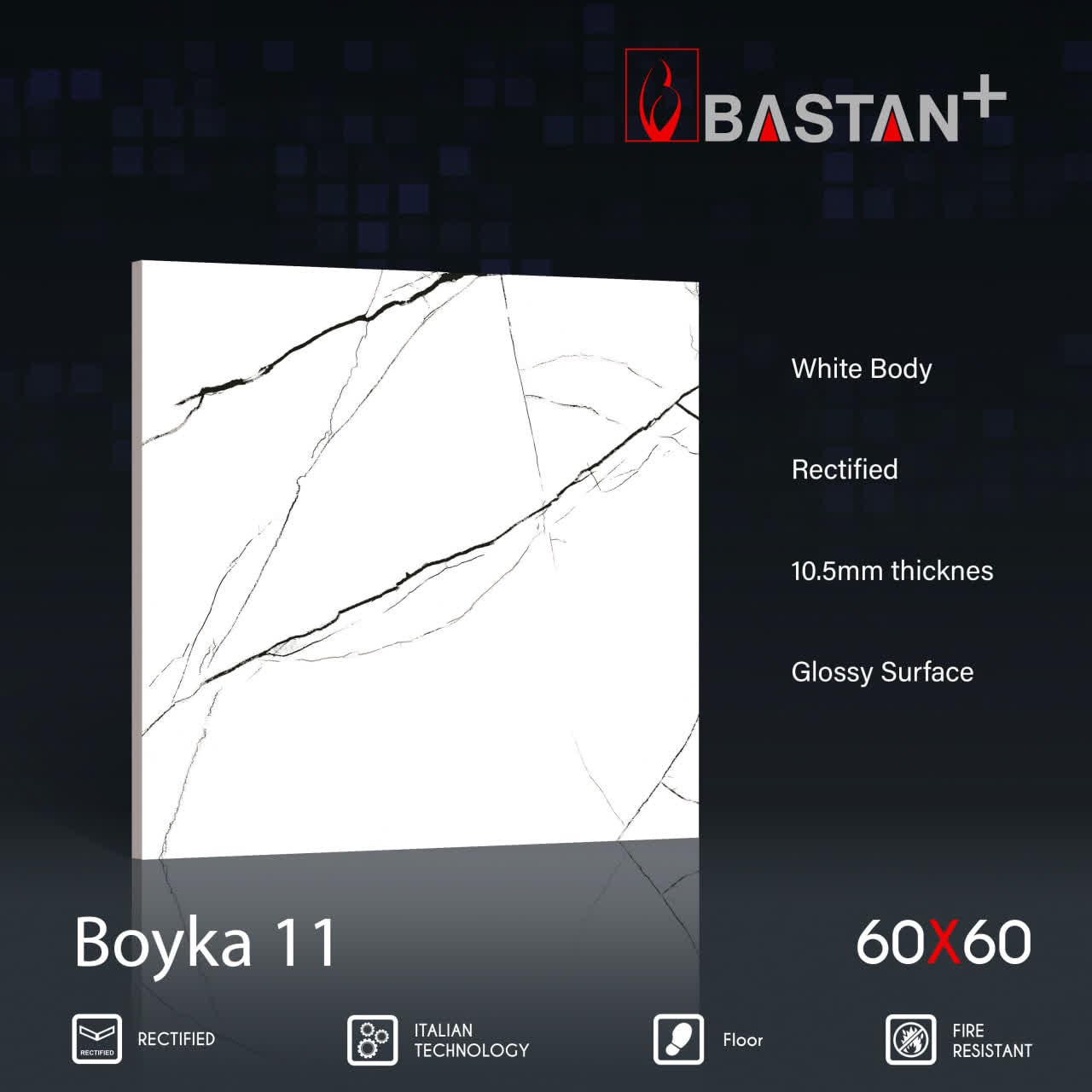 کاشی و سرامیک  بدنه سفید 60×60 بویکا سفید 5117 (براق 11) (باستان)