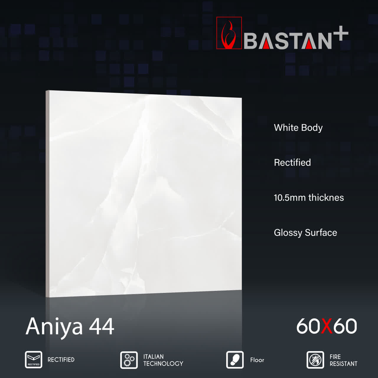 کاشی و سرامیک  بدنه سفید 60×60 آنیا 5375 (براق 44) (باستان)