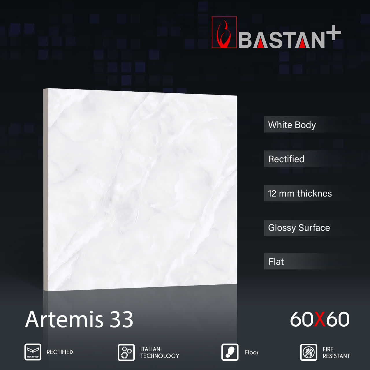 کاشی و سرامیک  بدنه سفید 60×60 آرتمیس طوسی 5838 (براق 33) ضخامت بالا