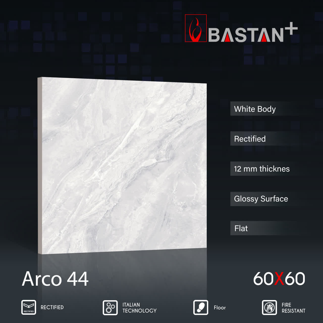 کاشی و سرامیک  بدنه سفید 60×60 آرکو 5848 (براق 44) ضخامت بالا