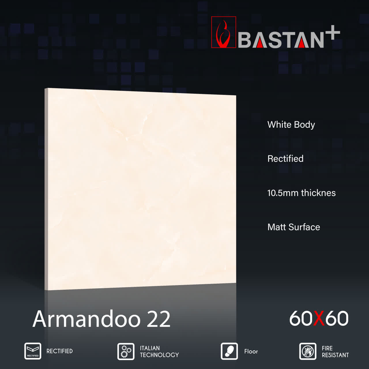 کاشی و سرامیک  بدنه سفید 60×60 آرماندو 5893 (مات 22) ضخامت بالا