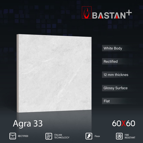کاشی و سرامیک بدنه سفید 60×60 آگرا 6053 (براق 33) ضخامت بالا