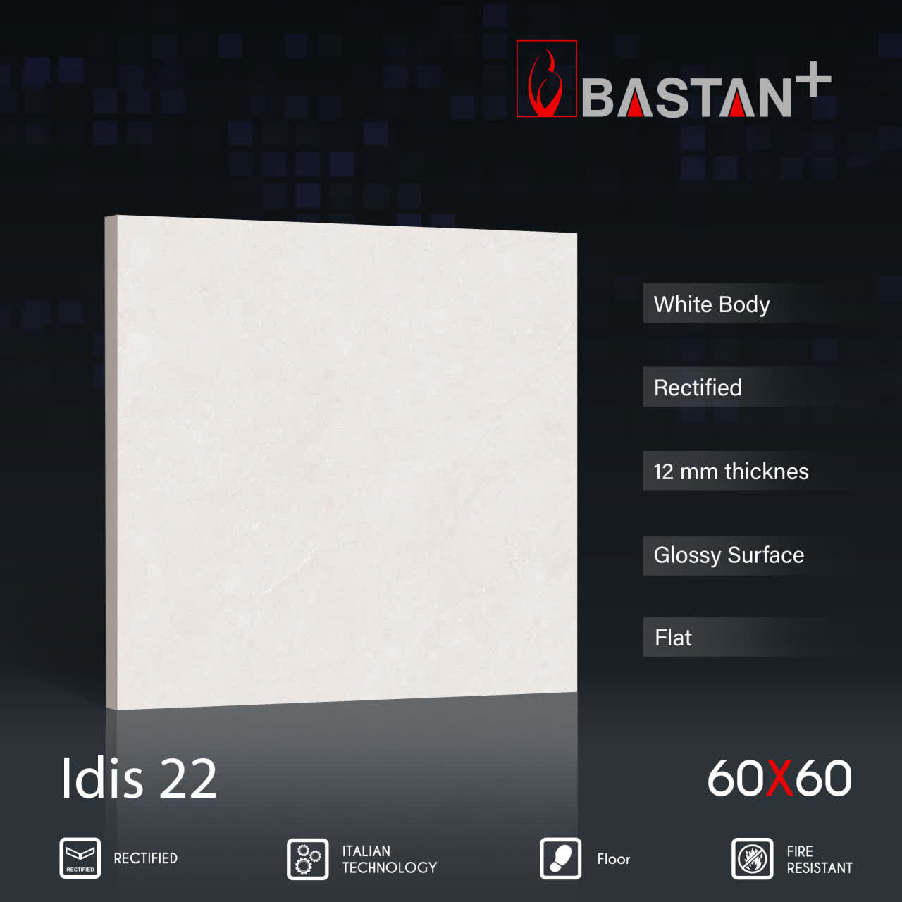 کاشی و سرامیک  بدنه سفید 60×60 ایدیس کرم 6000 (براق 22) ضخامت بالا