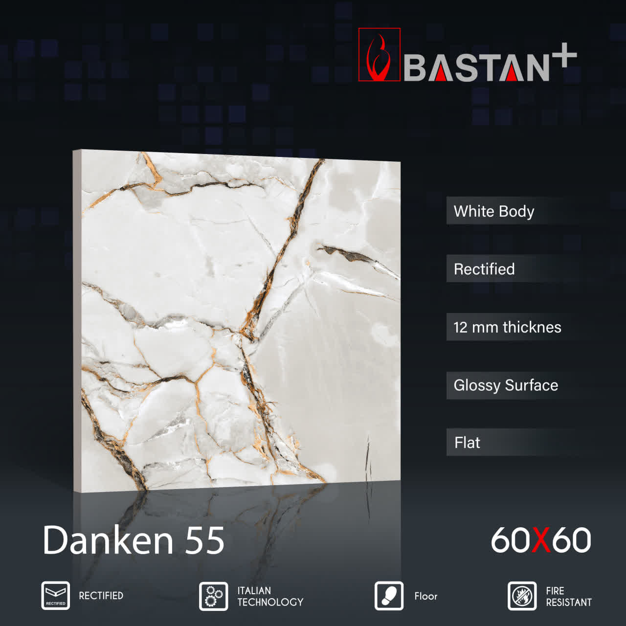 کاشی و سرامیک  بدنه سفید 60×60 دانکن 5759 (براق 55) ضخامت بالا