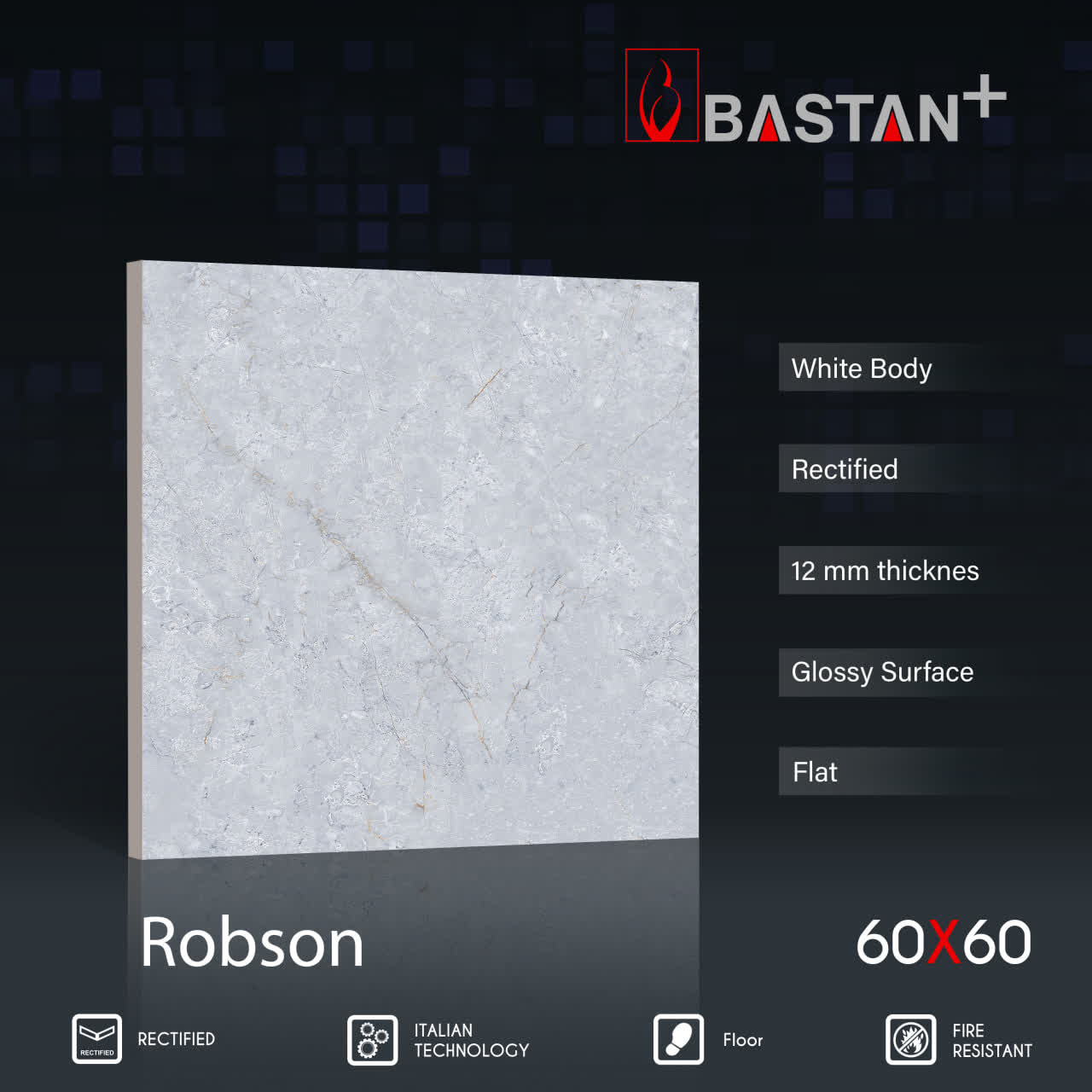 کاشی و سرامیک  بدنه سفید 60×60 رابسون 6100 (براق 44) ضخامت بالا
