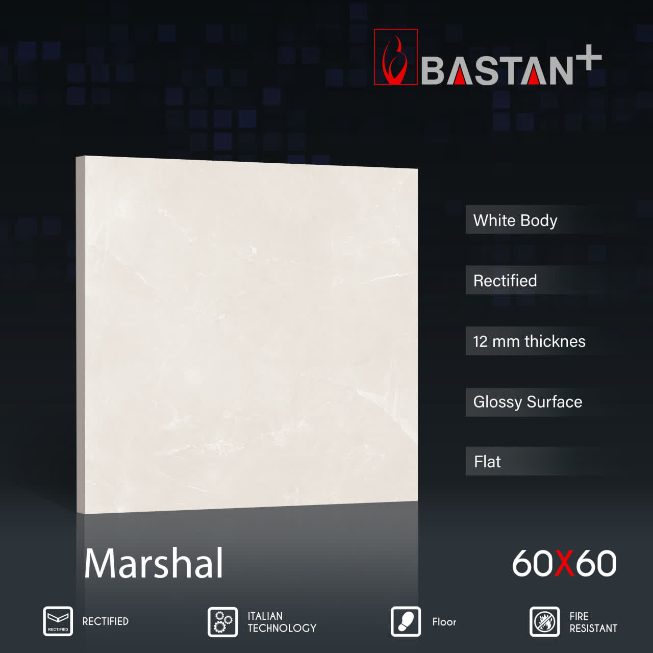 کاشی و سرامیک  بدنه سفید 60×60 مارشال 6091 (براق 22) ضخامت بالا