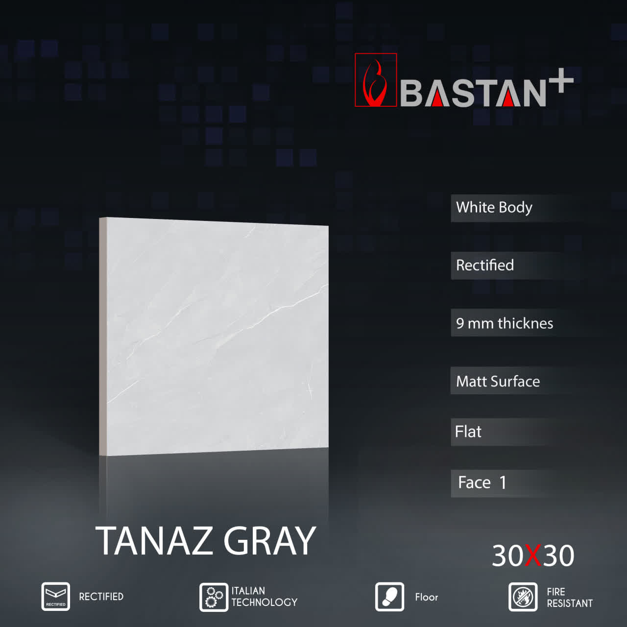 کاشی و سرامیک  بدنه سفید 30×30 طناز طوسی 6239 (مات 33)