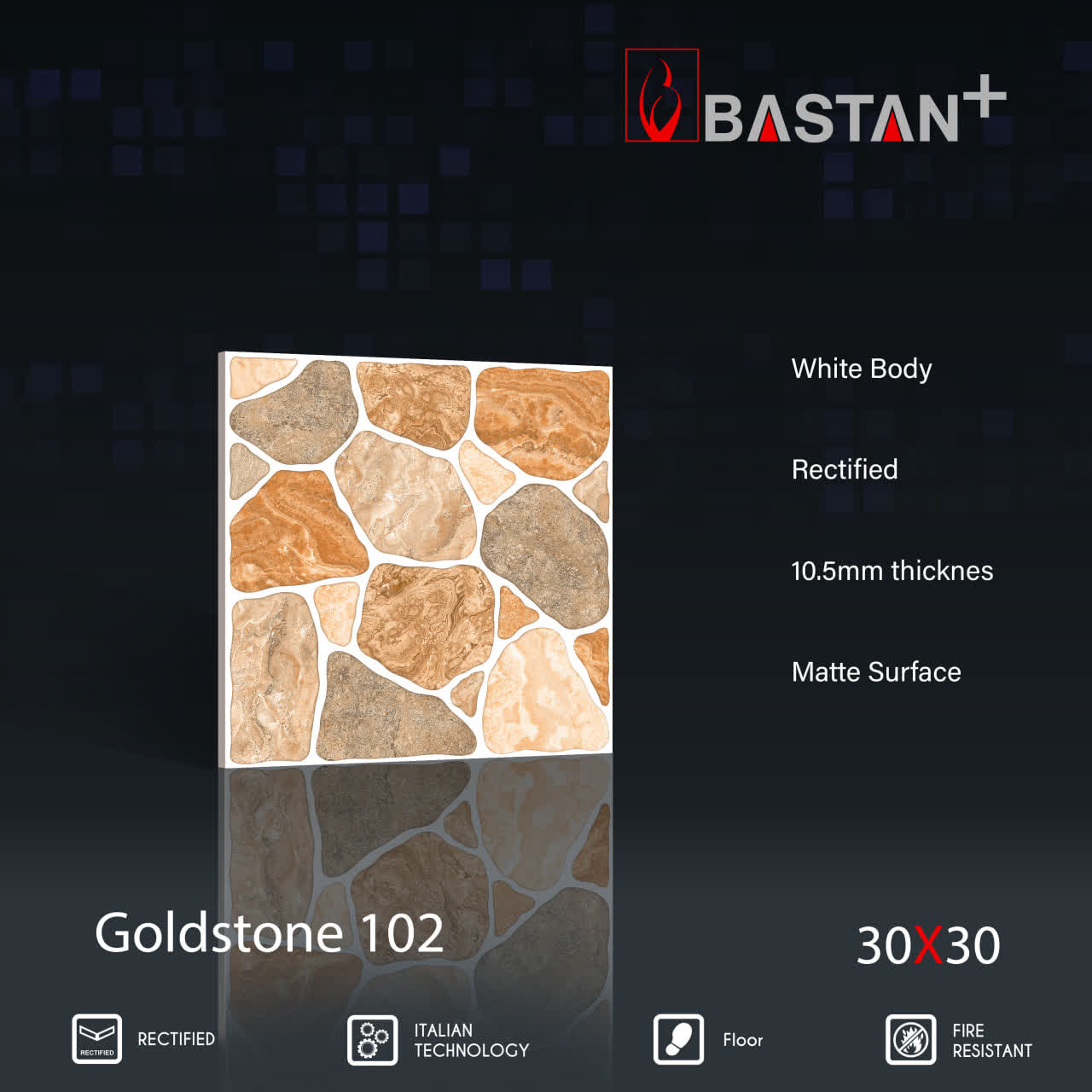 کاشی و سرامیک  بدنه سفید 30×30 گلداستون 5162 (مات 102)