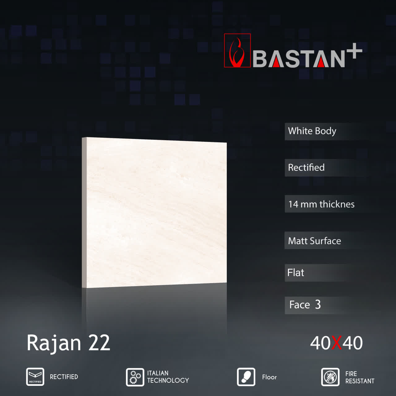 کاشی و سرامیک  بدنه سفید 40×40 راژان 6193 (مات 22)