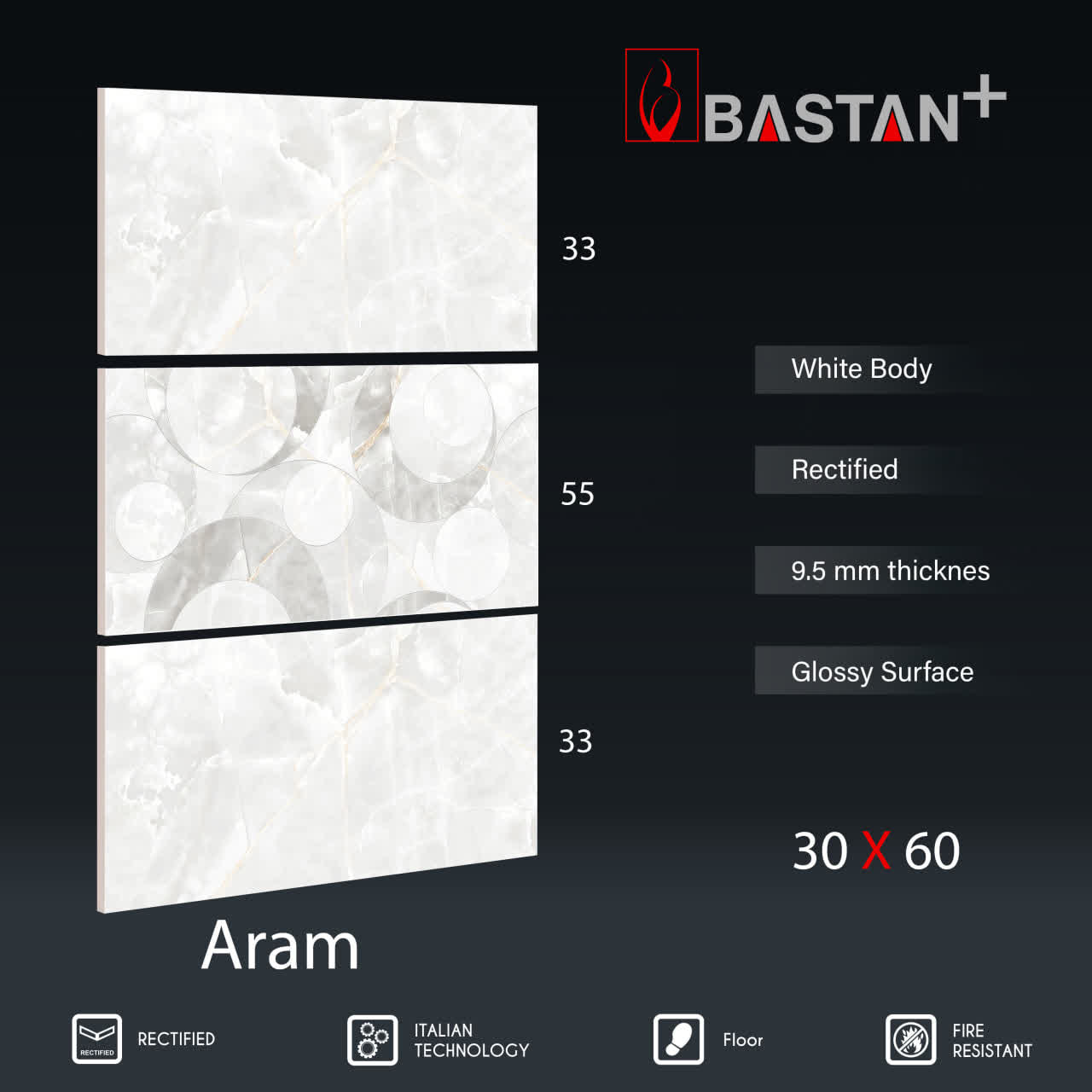 کاشی و سرامیک  بدنه سفید 60×30 آرام دکور 5342 (براق 55)