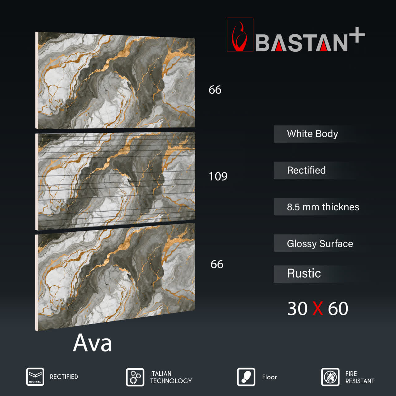کاشی و سرامیک  بدنه سفید 60×30 آوا دکور 5725 (براق 109)