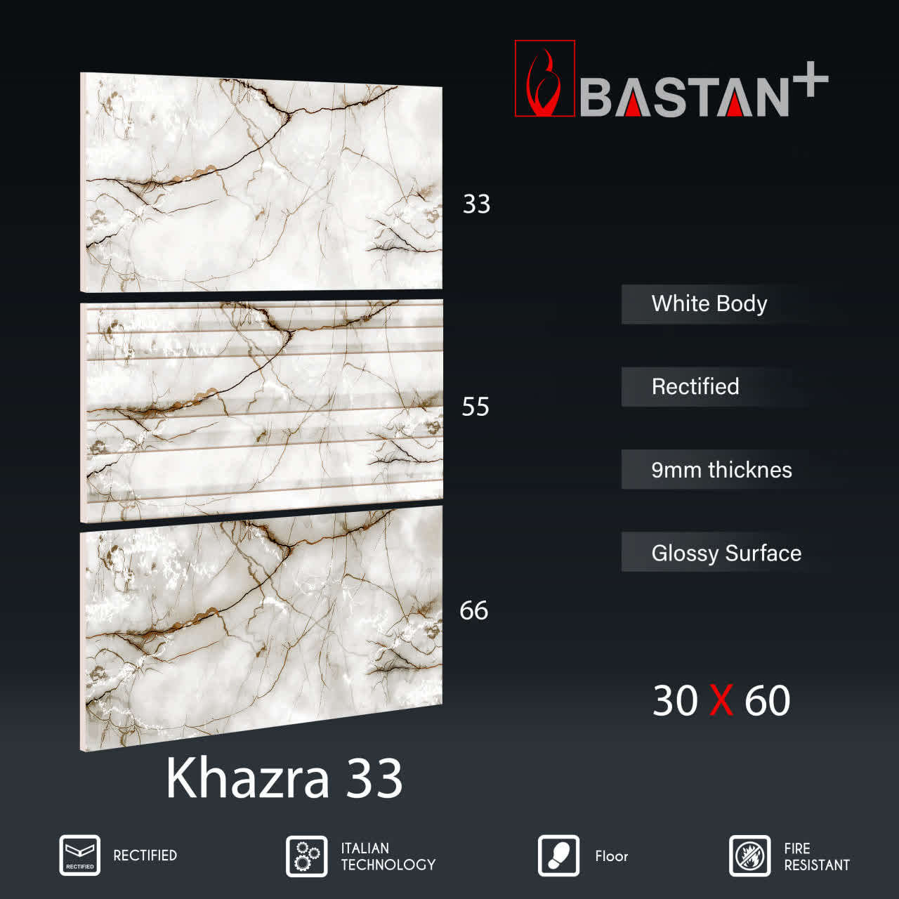 کاشی و سرامیک  بدنه سفید 60×30 خضرا طوسی تیره 5142 (براق 66)