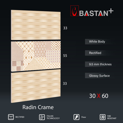 کاشی و سرامیک بدنه سفید 60×30 رادین کرم دکور 5387 (براق 55)