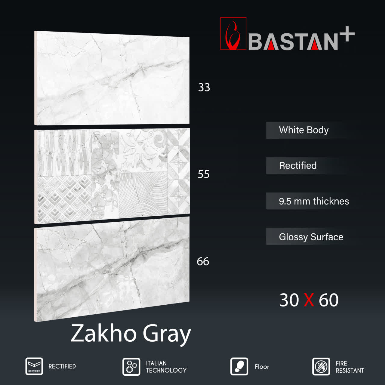 کاشی و سرامیک  بدنه سفید 60×30 زاخو دکور 5341 (براق 55)