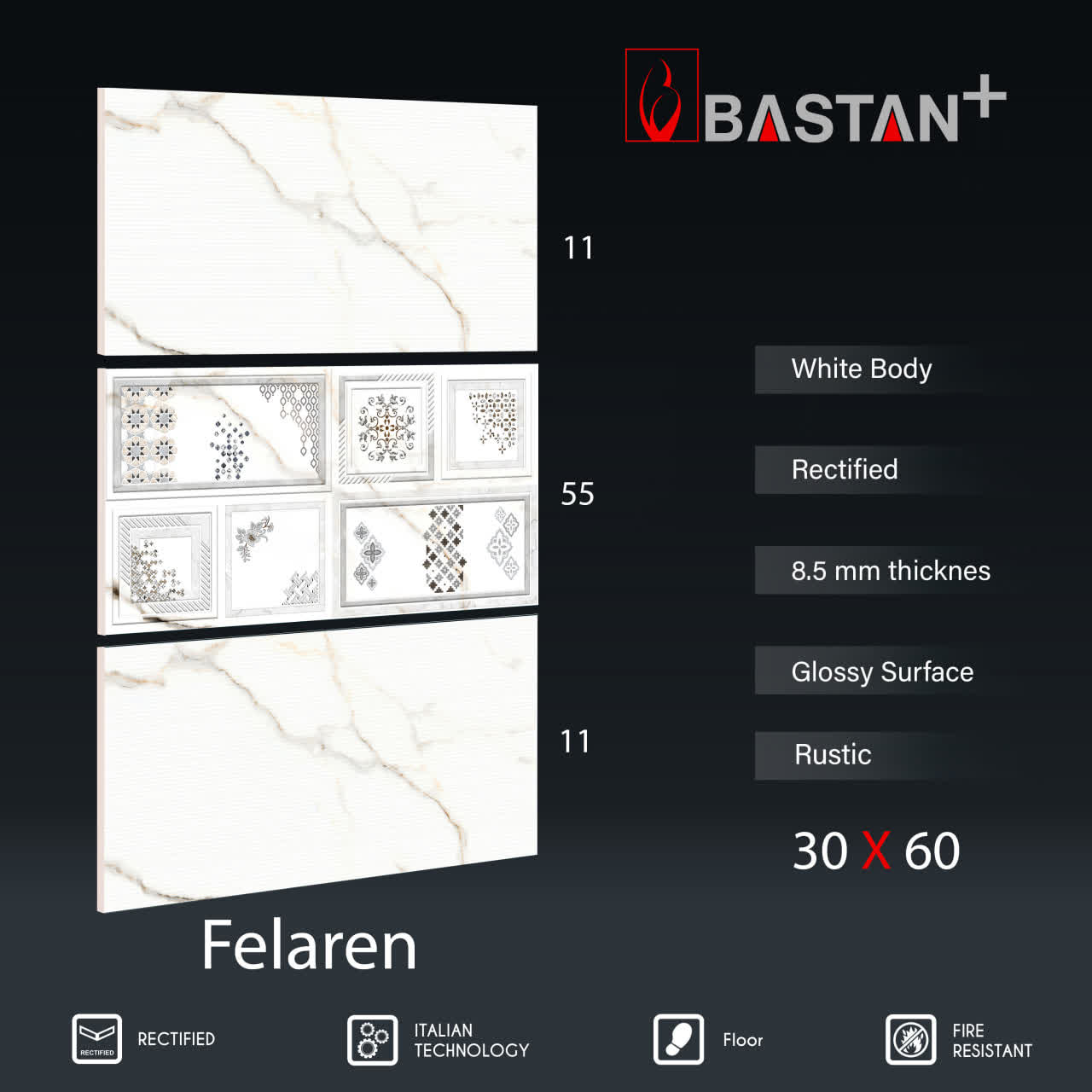 کاشی و سرامیک  بدنه سفید 60×30 فلارن دکور 5590 (براق 55)