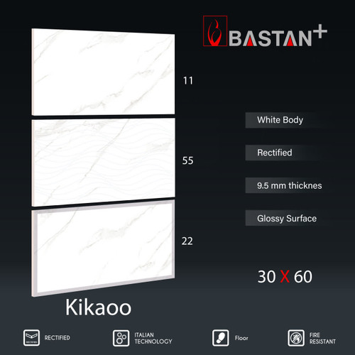 کاشی و سرامیک بدنه سفید 60×30 کیکاوو رستیک 5301 (براق 55)