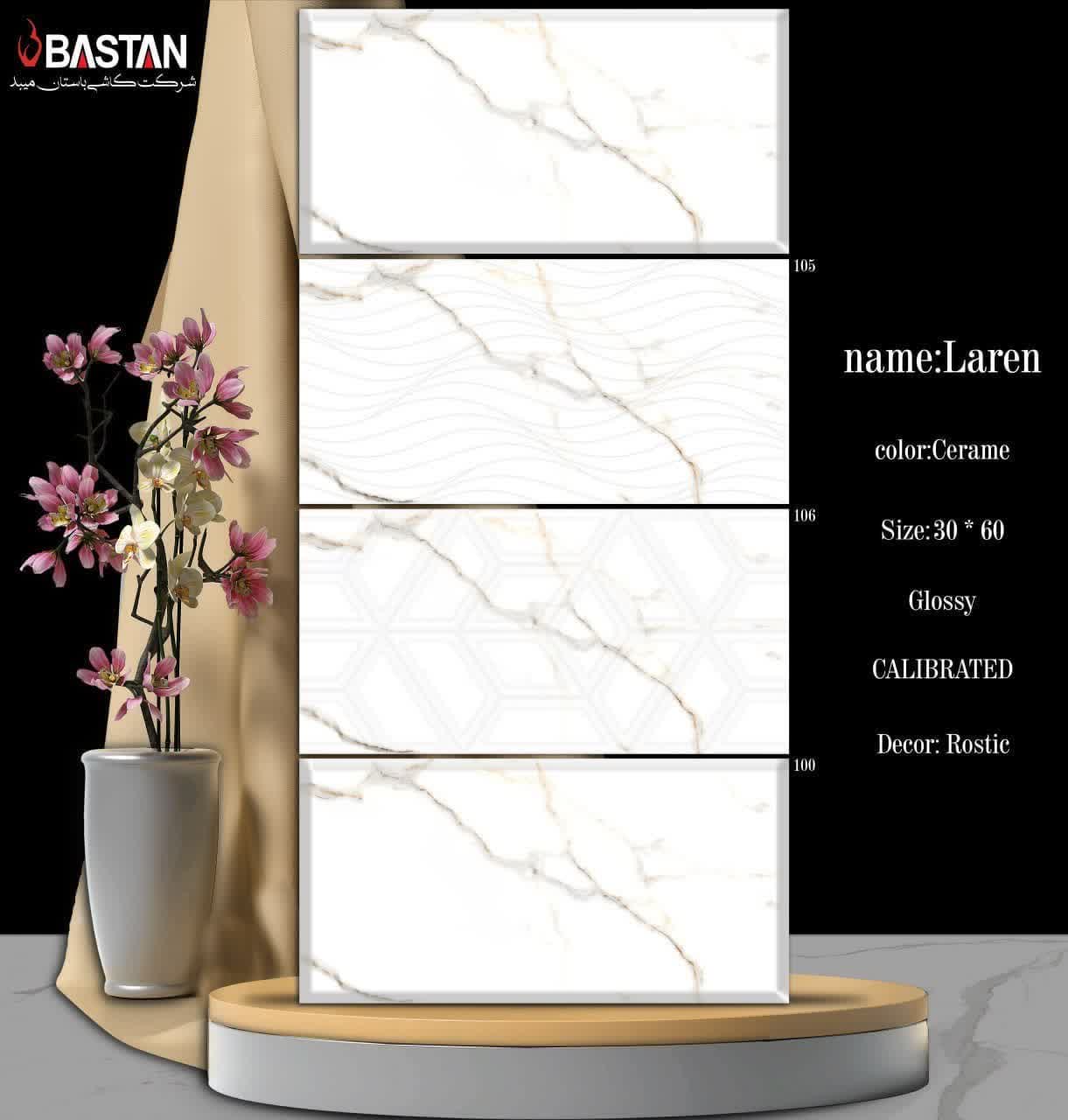 کاشی و سرامیک  بدنه سفید 60×30 لارن دکور 5628 (براق 106)