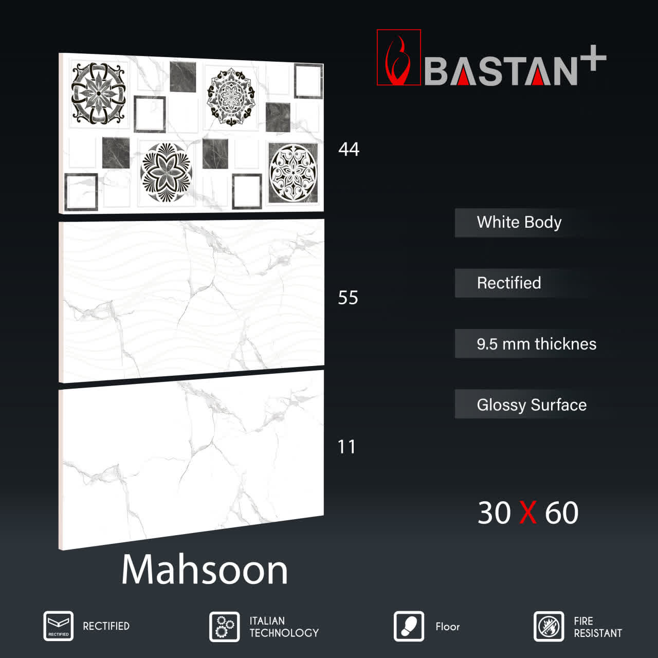 کاشی و سرامیک  بدنه سفید 60×30 ماهسون دکور 5344 (براق 44)